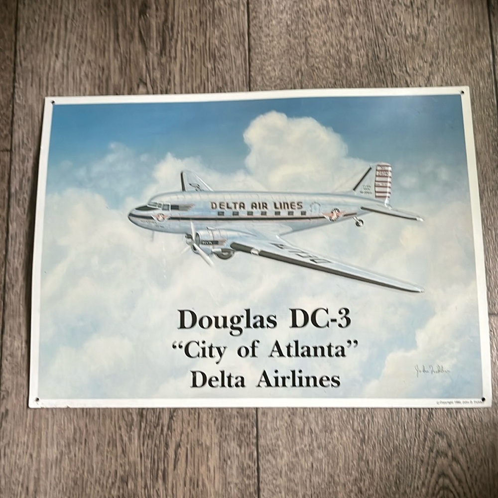 Douglas DC-3 City of Atlanta Delta Airlines metal wall hanging airplane picture